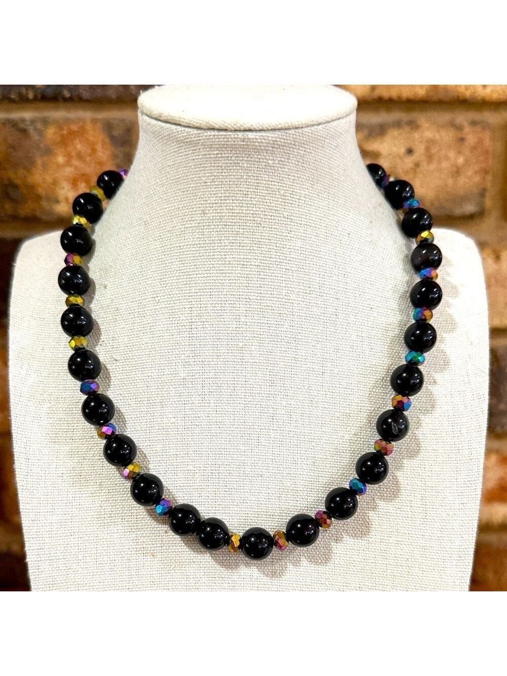 Vintage Black and AB beaded necklace